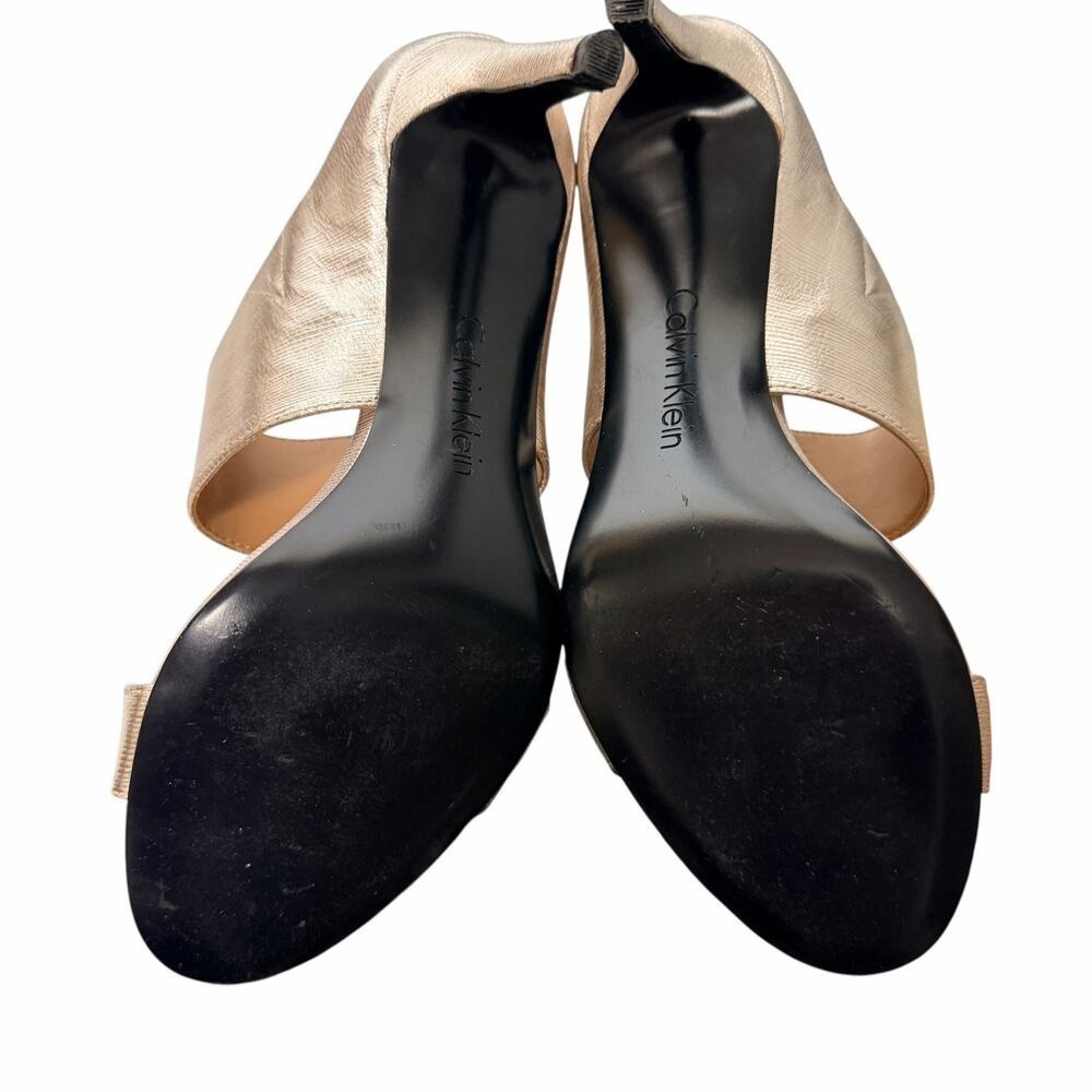 Calvin Klein Gold Metallic Mule Heels‎ Open Toe Slip On 5.5 - Picture 9 of 11